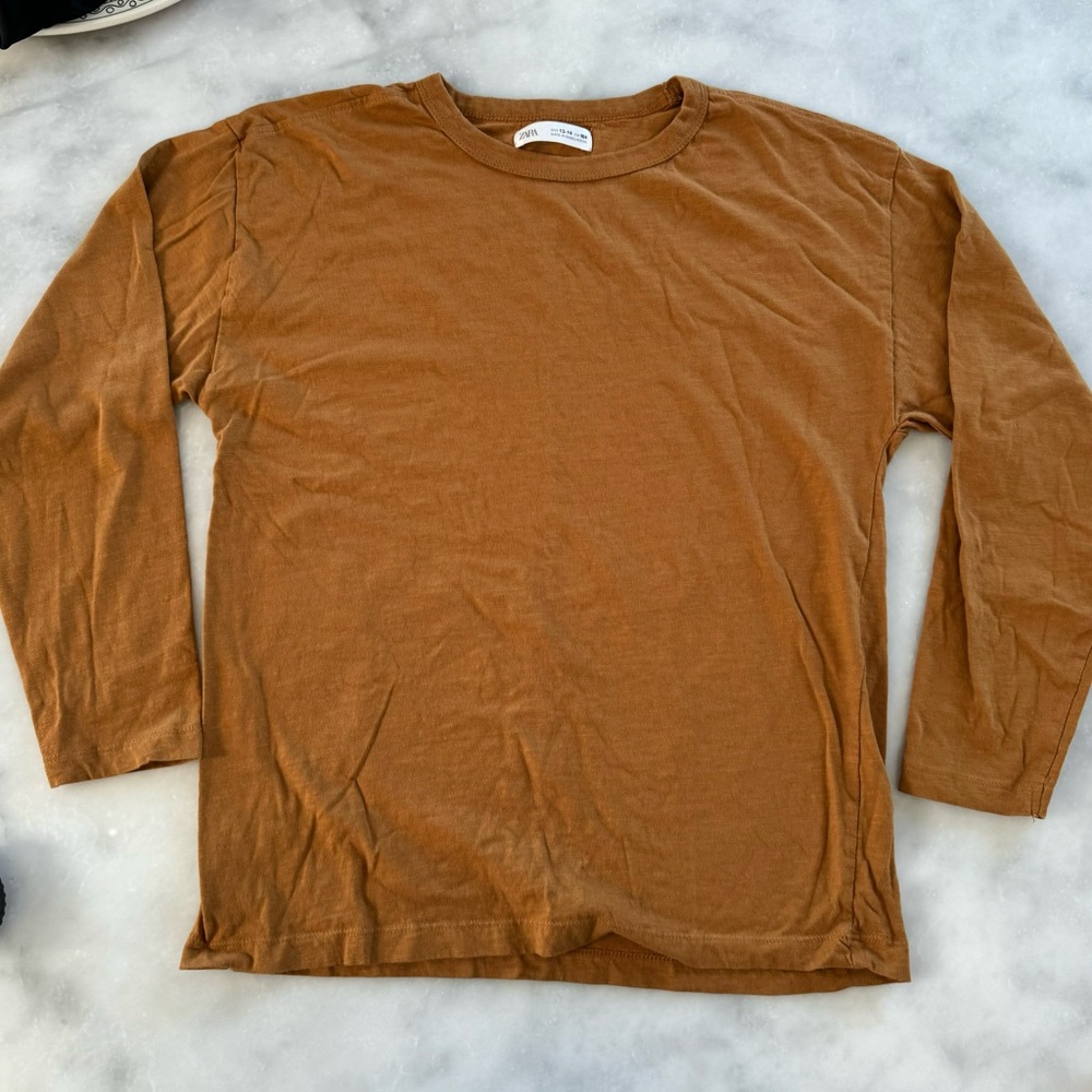 Zara boys long sleeve Tee. 13-14 years. Mustard tan.